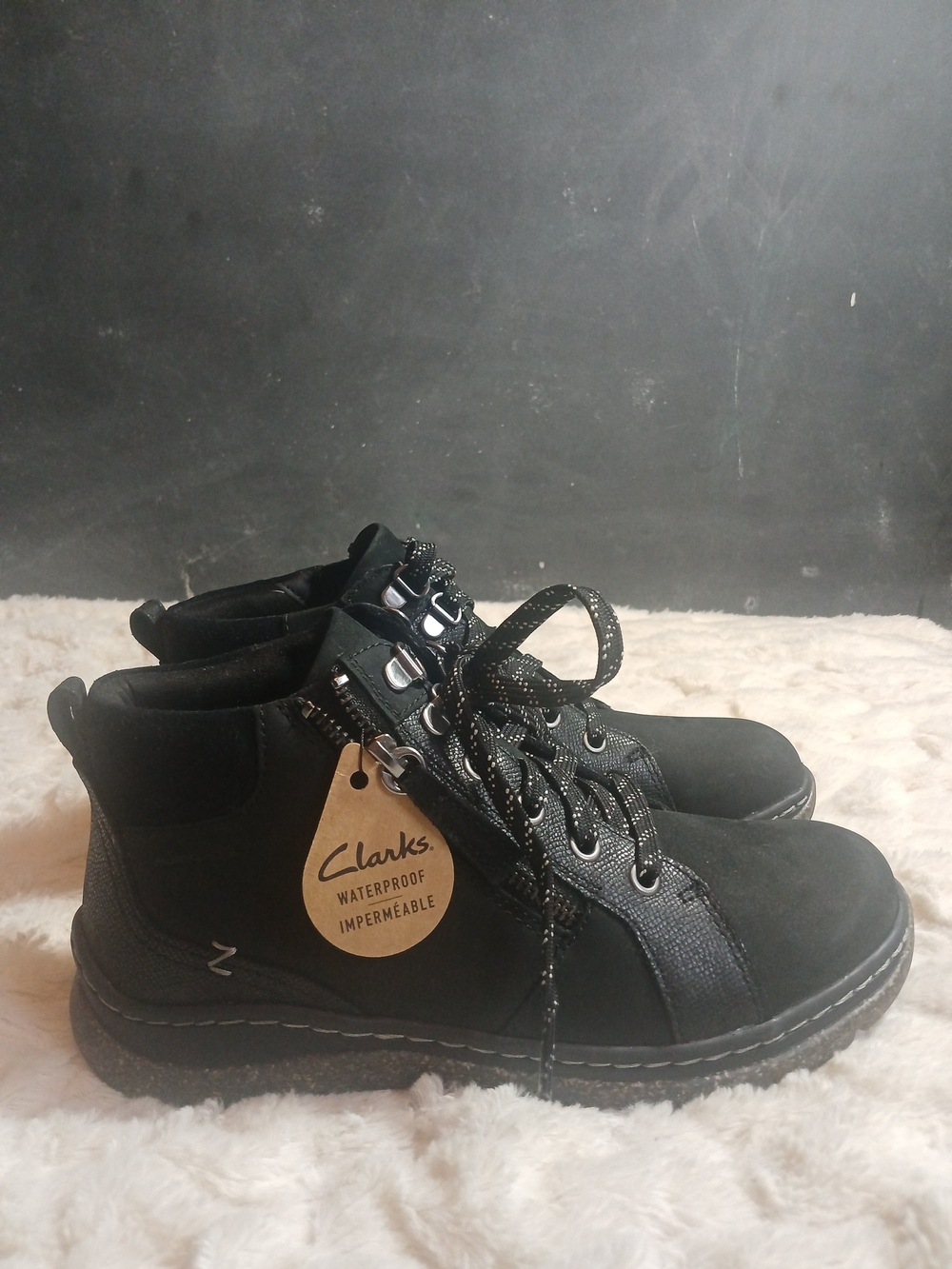 Clarks Womens Orlene Top Waterproof Trainer Boots Black Nubuck Size 7M